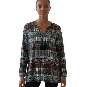 Rose & Olive Top Tunic Blouse Geometric Print Long Sleeve Womens Artistic Boho‎